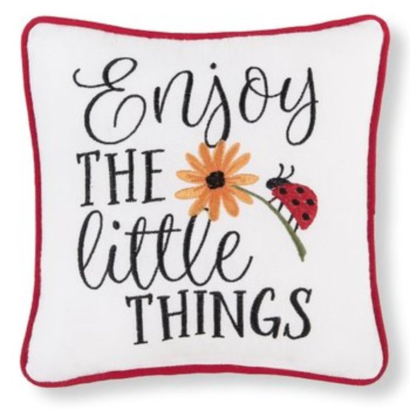 NWT White & Red 'Enjoy the Little Things' Ladybug Embroidered Throw Pillow - Picture 1 of 1